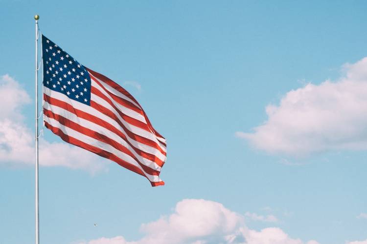 Flag on a pole blowing in the wind