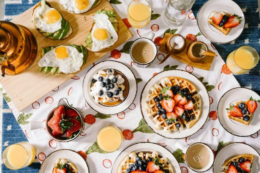 breakfast dishes on a table